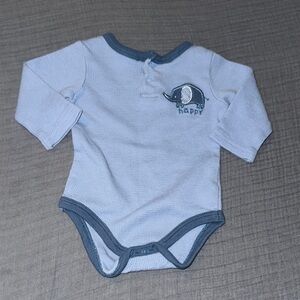 Happy Elephant Baby Onesie - White and Gray